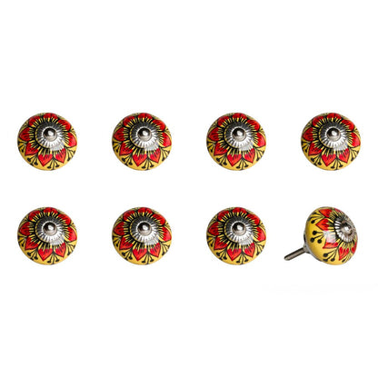 Set of Eight Yellow And Black Floral Ceramic Drawer Pull Knobs HomeRoots