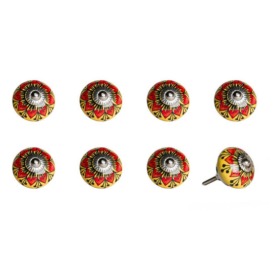 Set of Eight Yellow And Black Floral Ceramic Drawer Pull Knobs HomeRoots