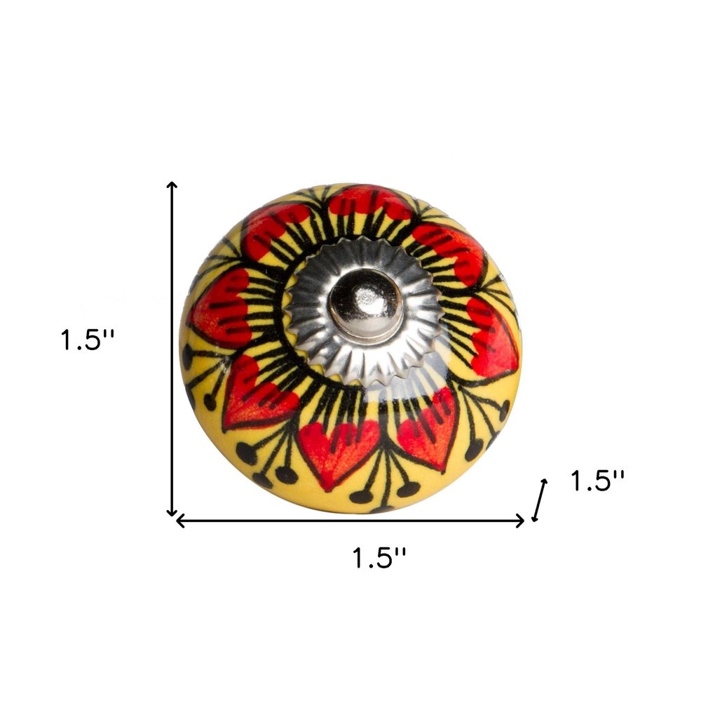 Set of Eight Yellow And Black Floral Ceramic Drawer Pull Knobs HomeRoots