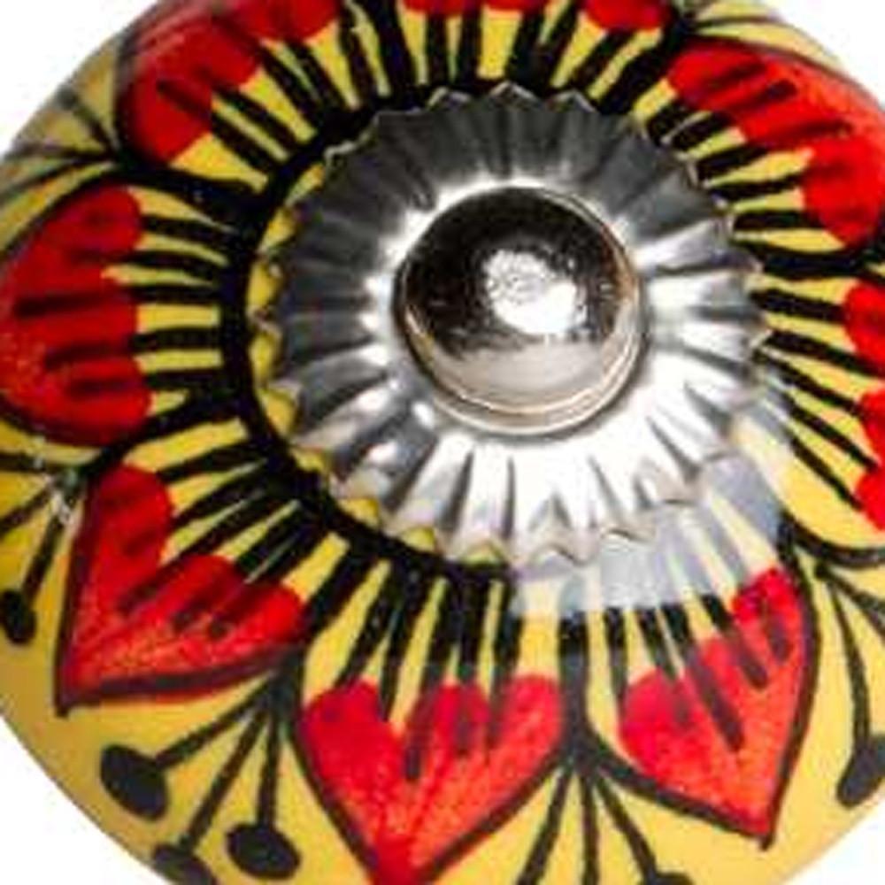 Set of Eight Yellow And Black Floral Ceramic Drawer Pull Knobs HomeRoots