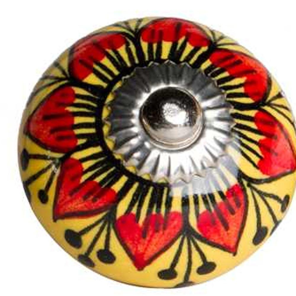 Set of Eight Yellow And Black Floral Ceramic Drawer Pull Knobs HomeRoots