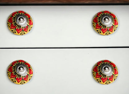 Set of Eight Yellow And Black Floral Ceramic Drawer Pull Knobs HomeRoots