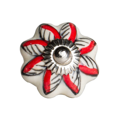 Set of Eight Red And White Floral Ceramic Drawer Pull Knobs HomeRoots