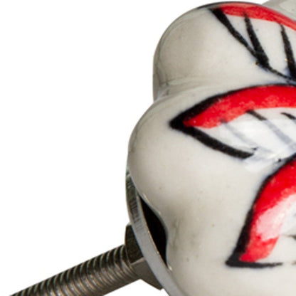 Set of Eight Red And White Floral Ceramic Drawer Pull Knobs HomeRoots