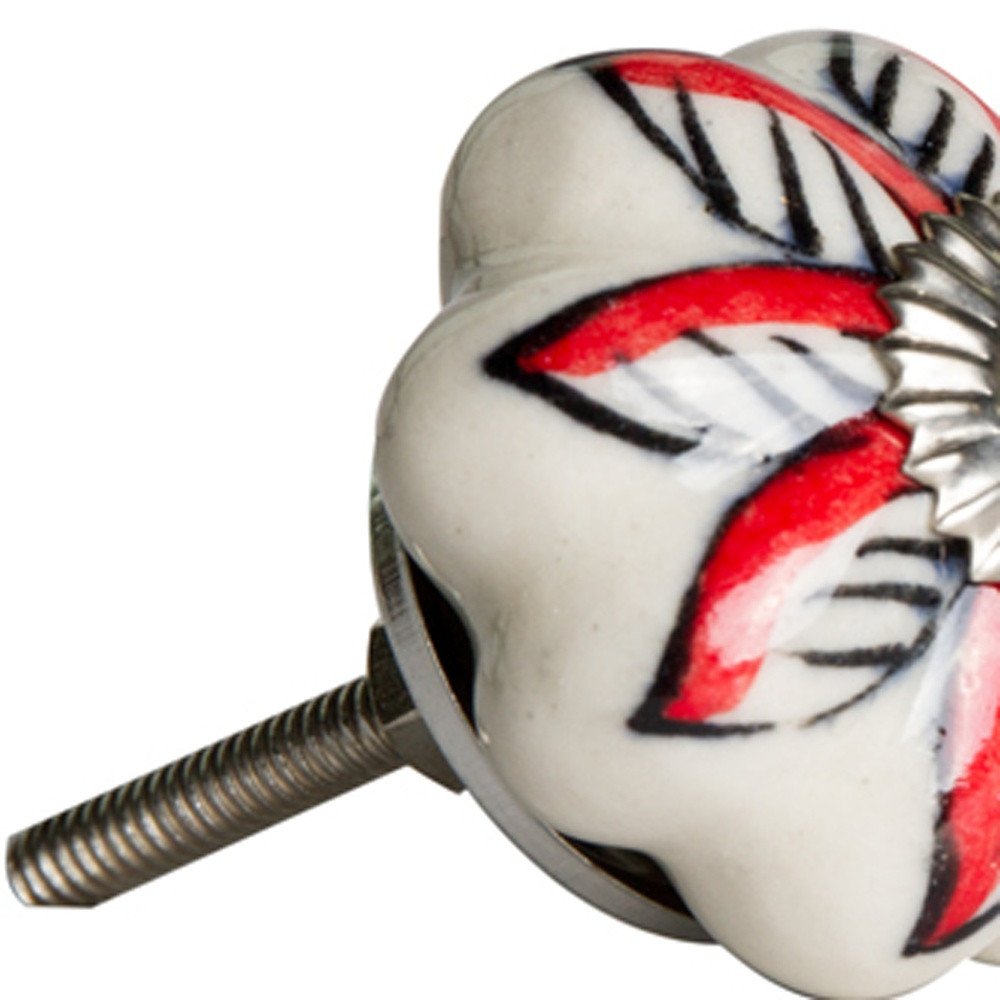 Set of Eight Red And White Floral Ceramic Drawer Pull Knobs HomeRoots