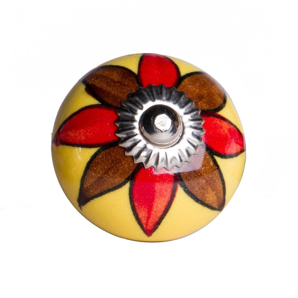 Set of Eight Red And Yellow Floral Ceramic Drawer Pull Knobs HomeRoots