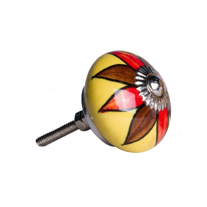 Set of Eight Red And Yellow Floral Ceramic Drawer Pull Knobs HomeRoots