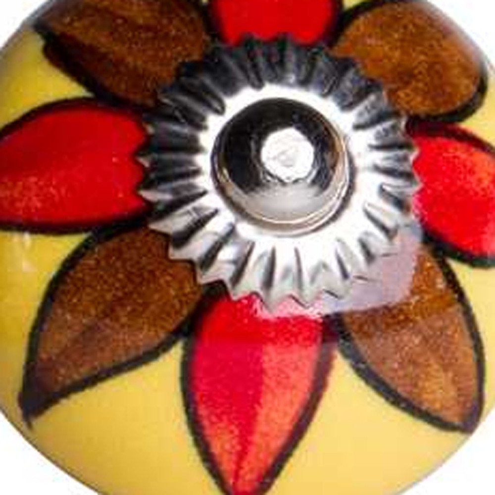 Set of Eight Red And Yellow Floral Ceramic Drawer Pull Knobs HomeRoots