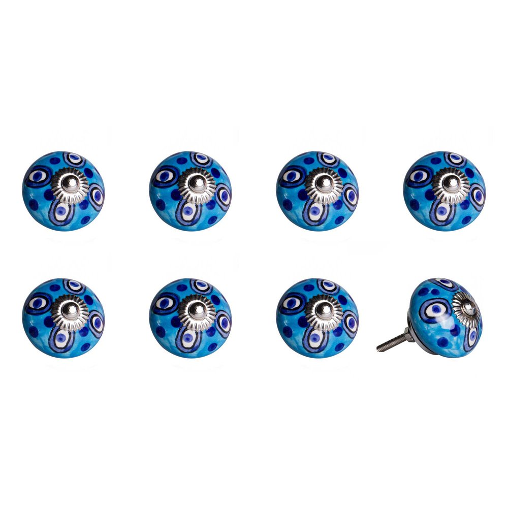Set of Eight Blue And White Botanical Ceramic Drawer Pull Knobs HomeRoots