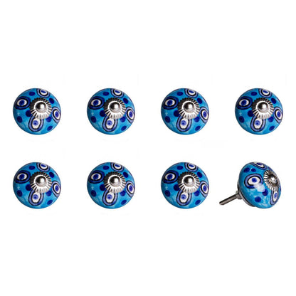 Set of Eight Blue And White Botanical Ceramic Drawer Pull Knobs HomeRoots
