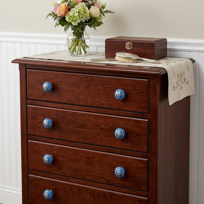 Set of Eight Blue And White Botanical Ceramic Drawer Pull Knobs HomeRoots