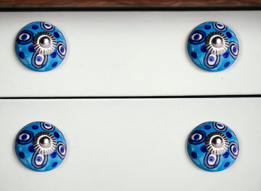 Set of Eight Blue And White Botanical Ceramic Drawer Pull Knobs HomeRoots