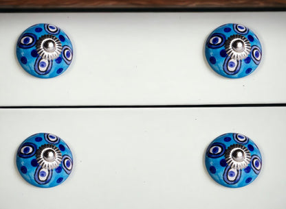 Set of Eight Blue And White Botanical Ceramic Drawer Pull Knobs HomeRoots