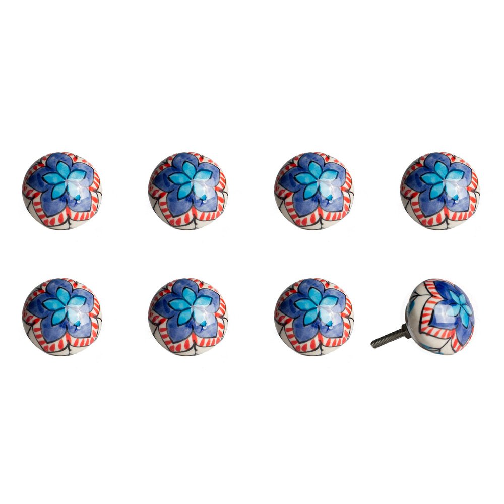 Set of Eight Blue And White Floral Ceramic Drawer Pull Knobs HomeRoots