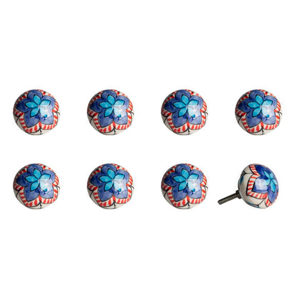 Set of Eight Blue And White Floral Ceramic Drawer Pull Knobs HomeRoots