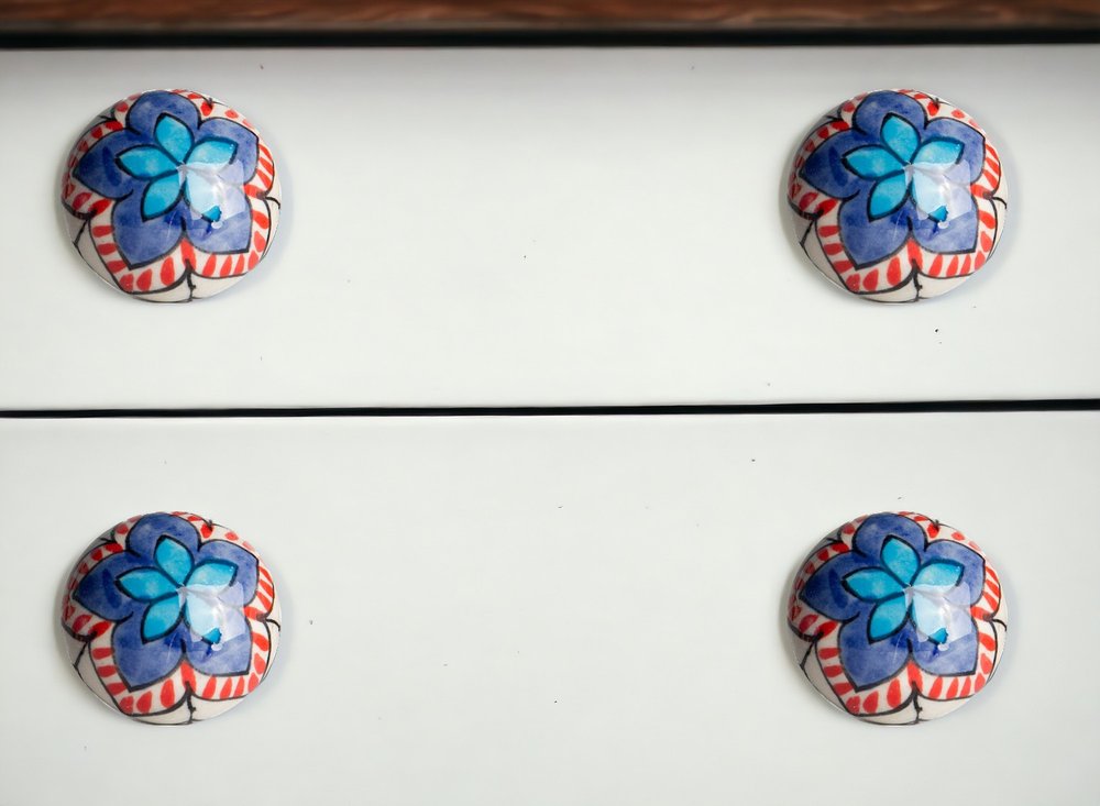 Set of Eight Blue And White Floral Ceramic Drawer Pull Knobs HomeRoots