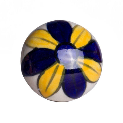 Set of Eight Blue And Yellow Floral Ceramic Drawer Pull Knobs HomeRoots