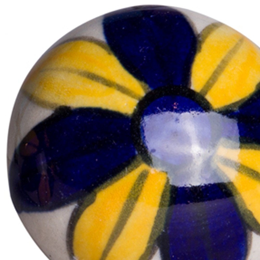 Set of Eight Blue And Yellow Floral Ceramic Drawer Pull Knobs HomeRoots