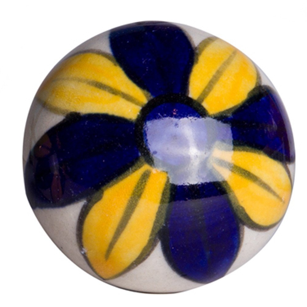 Set of Eight Blue And Yellow Floral Ceramic Drawer Pull Knobs HomeRoots