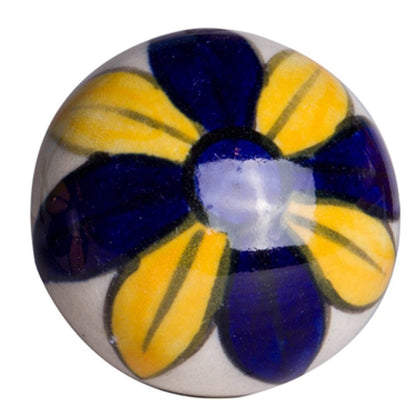 Set of Eight Blue And Yellow Floral Ceramic Drawer Pull Knobs HomeRoots