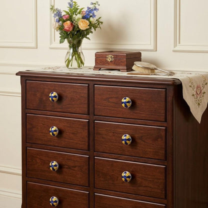 Set of Eight Blue And Yellow Floral Ceramic Drawer Pull Knobs HomeRoots