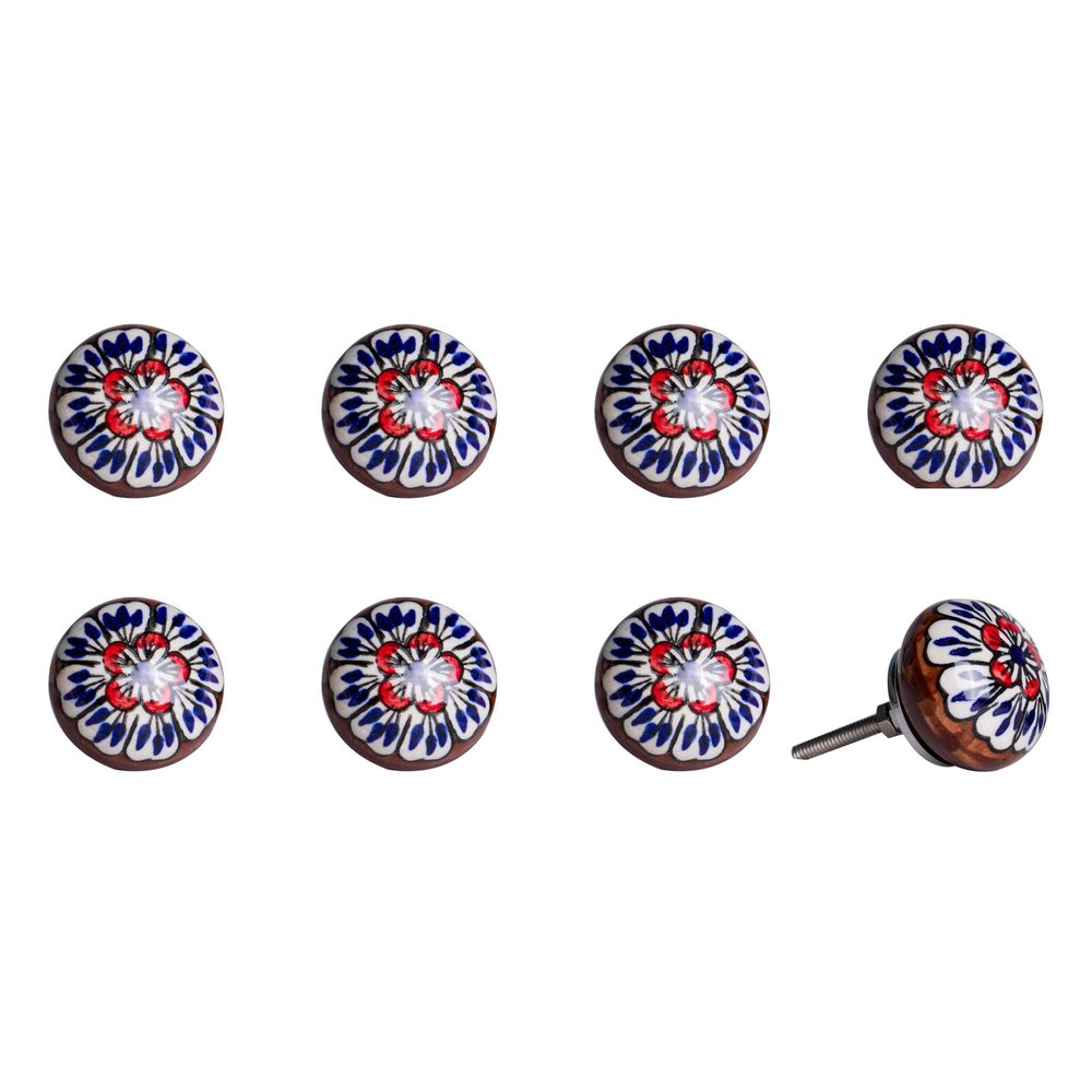 Set of Eight Blue And White Floral Ceramic Drawer Pull Knobs HomeRoots