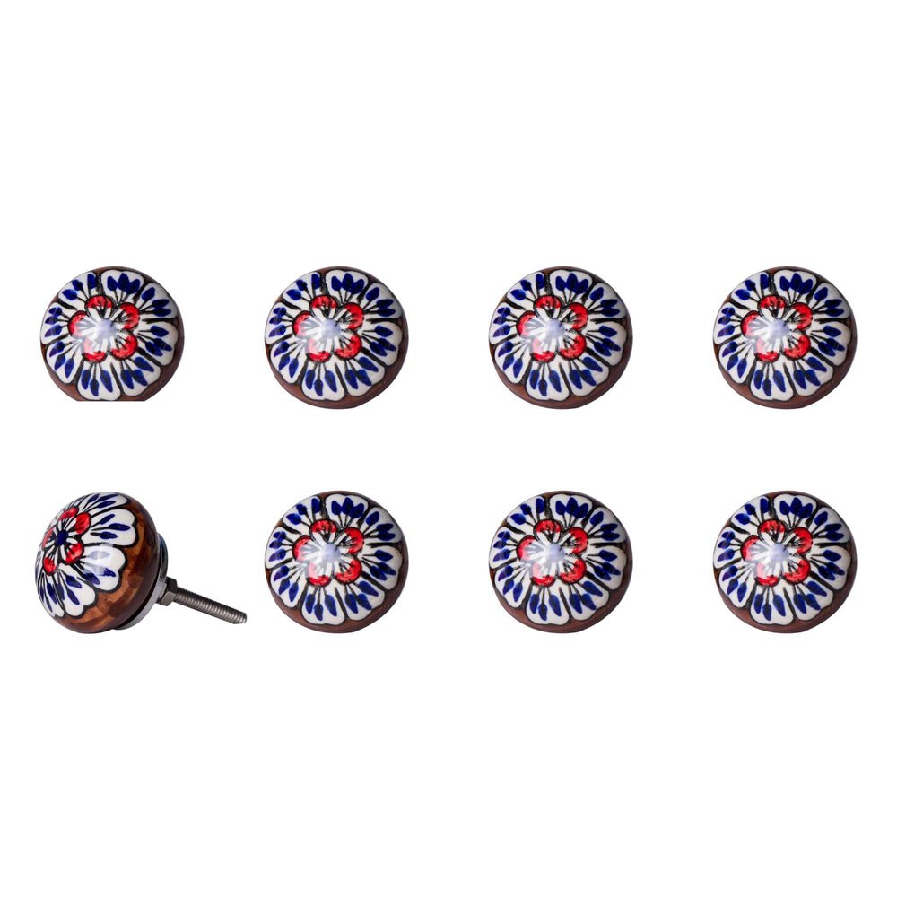 Set of Eight Blue And White Floral Ceramic Drawer Pull Knobs HomeRoots
