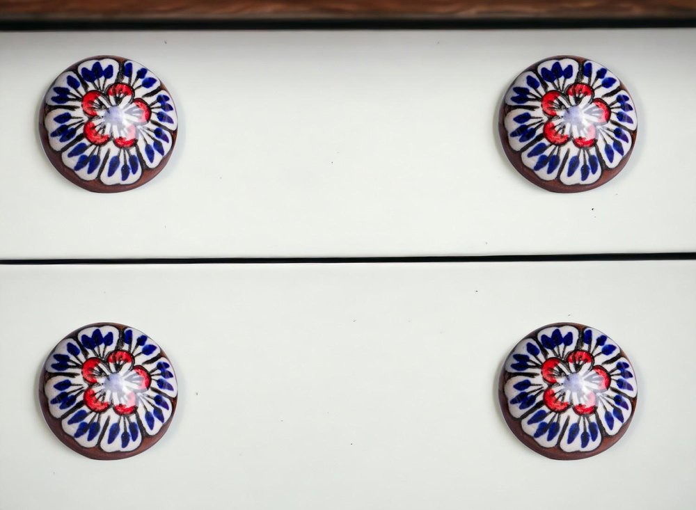Set of Eight Blue And White Floral Ceramic Drawer Pull Knobs HomeRoots