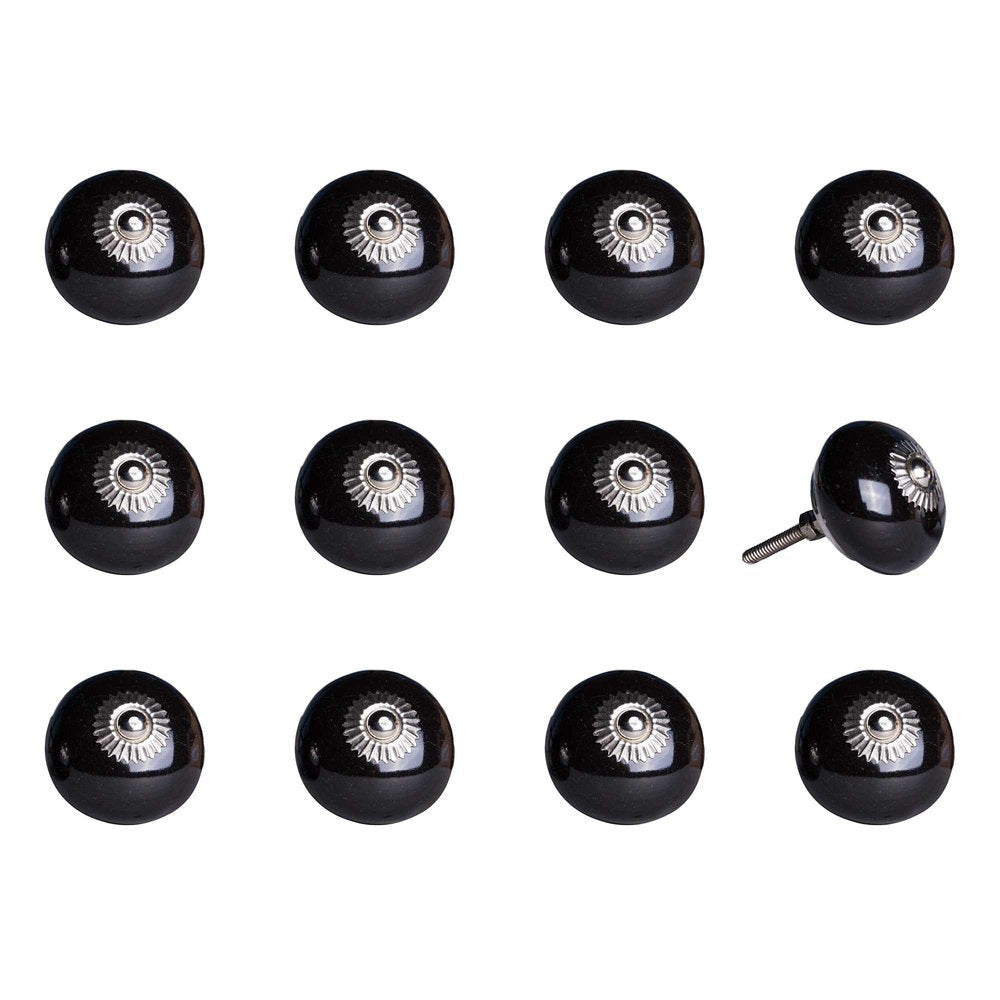 Set of Twelve Black Ceramic Drawer Pull Knobs HomeRoots