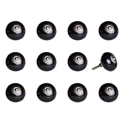 Set of Twelve Black Ceramic Drawer Pull Knobs HomeRoots
