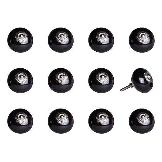 Set of Twelve Black Ceramic Drawer Pull Knobs HomeRoots