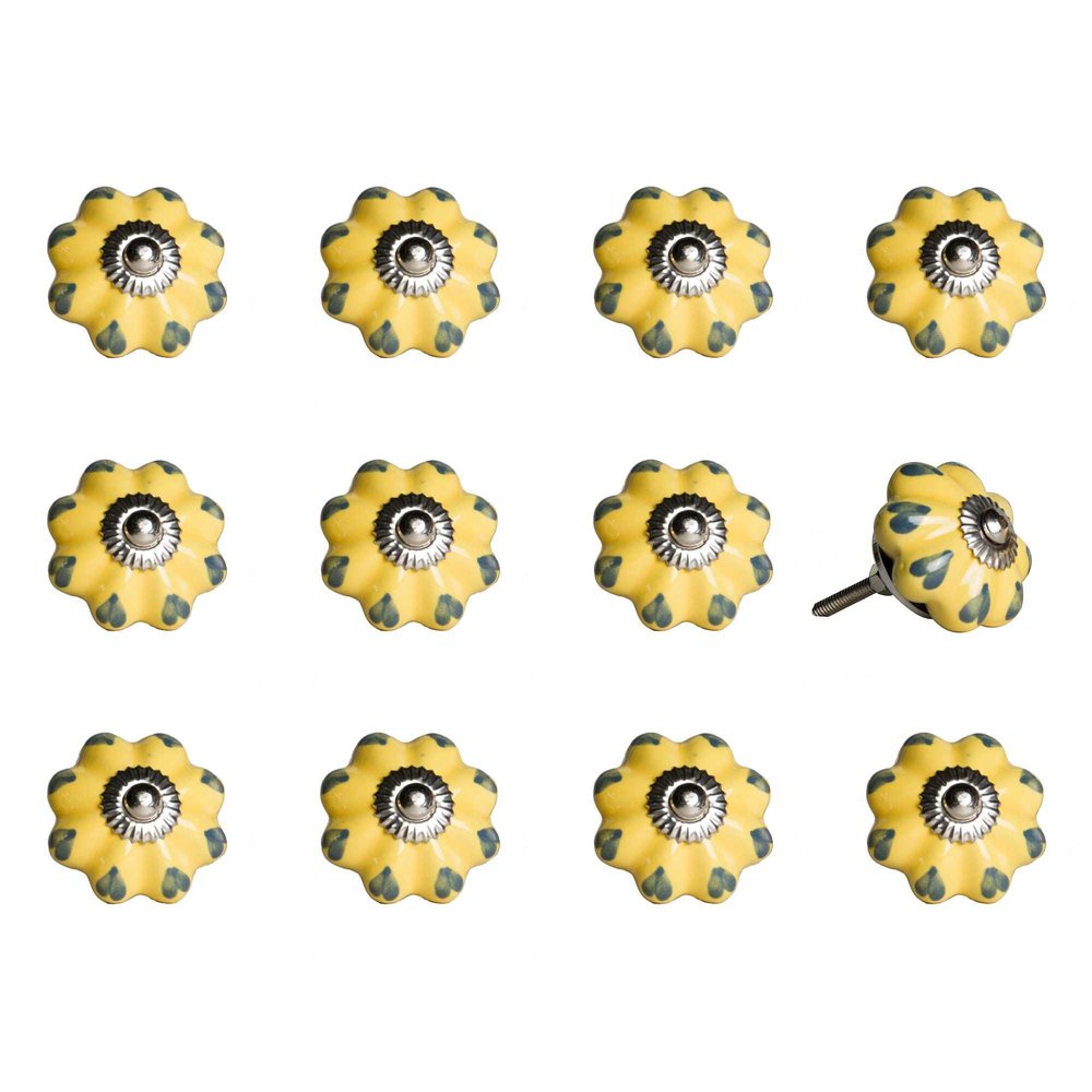 Set of Twelve Yellow And Green Ceramic Drawer Pull Knobs HomeRoots