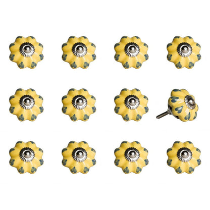 Set of Twelve Yellow And Green Ceramic Drawer Pull Knobs HomeRoots