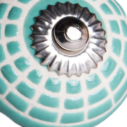 Set of Twelve Turquoise And White Geometric Ceramic Drawer Pull Knobs HomeRoots