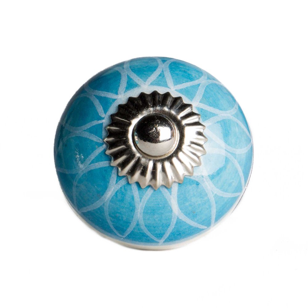 Set of Twelve Aqua White And Silver Geometric Ceramic Drawer Pull Knobs HomeRoots
