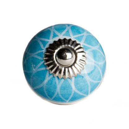 Set of Twelve Aqua White And Silver Geometric Ceramic Drawer Pull Knobs HomeRoots