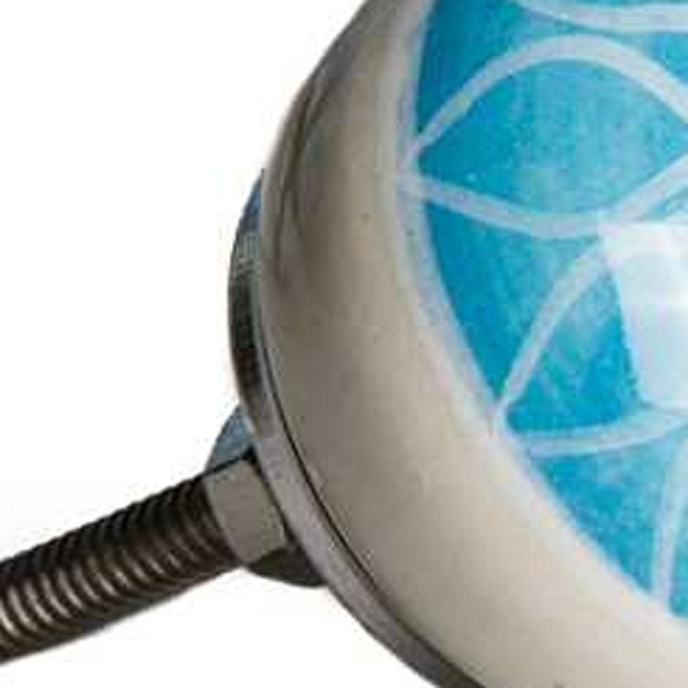Set of Twelve Aqua White And Silver Geometric Ceramic Drawer Pull Knobs HomeRoots