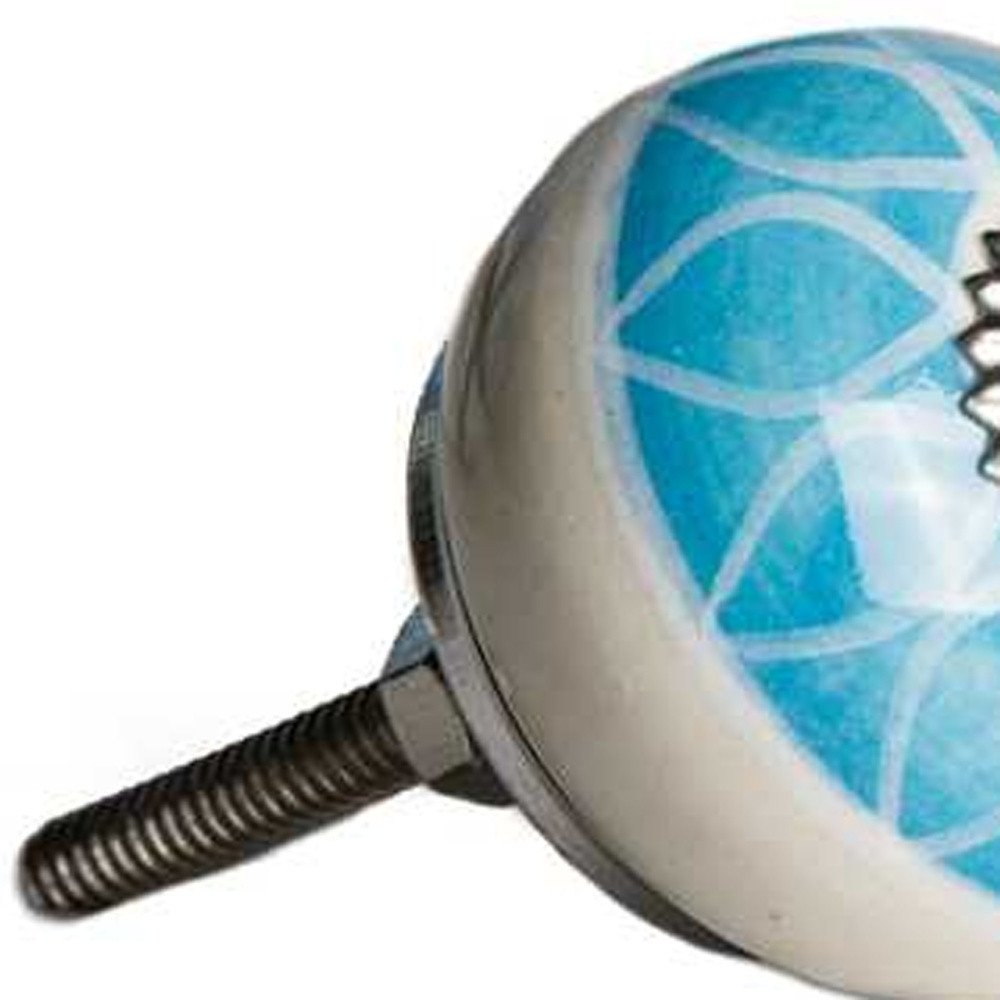 Set of Twelve Aqua White And Silver Geometric Ceramic Drawer Pull Knobs HomeRoots