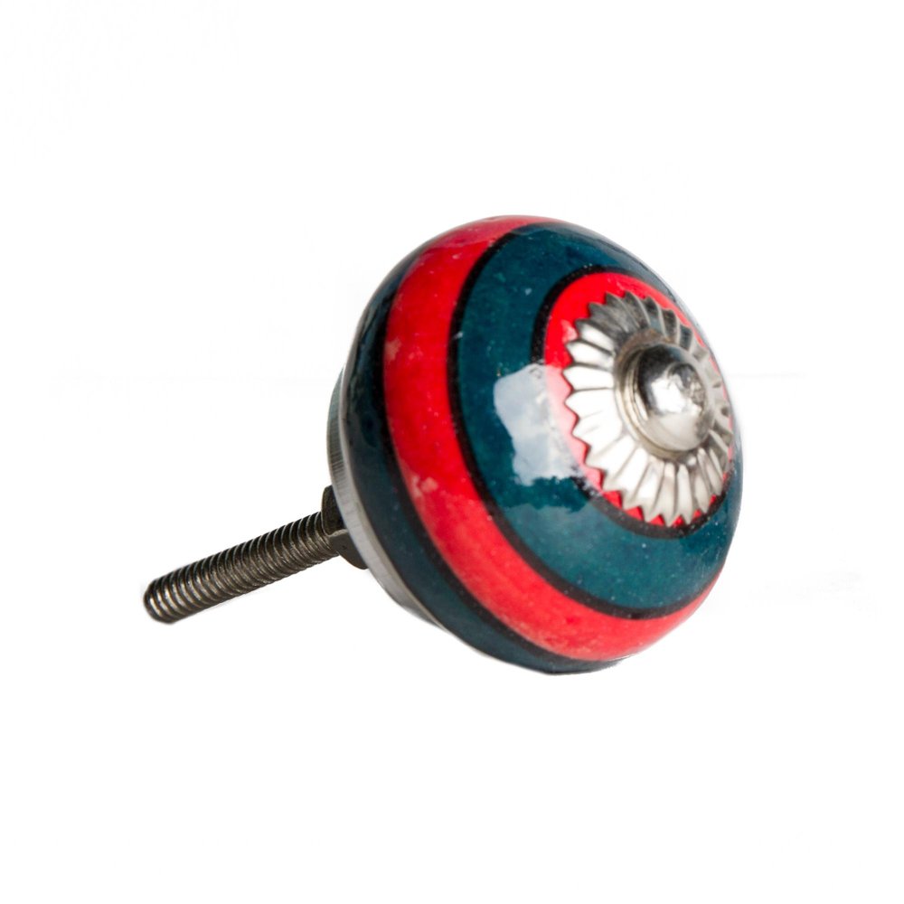Set of Twelve Navy Blue And Red Geometric Ceramic Drawer Pull Knobs HomeRoots