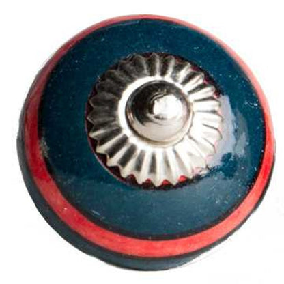 Set of Twelve Navy Blue And Red Geometric Ceramic Drawer Pull Knobs HomeRoots