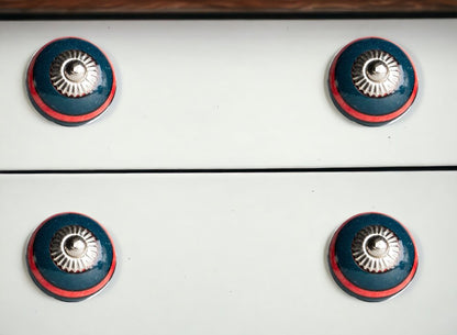 Set of Twelve Navy Blue And Red Geometric Ceramic Drawer Pull Knobs HomeRoots