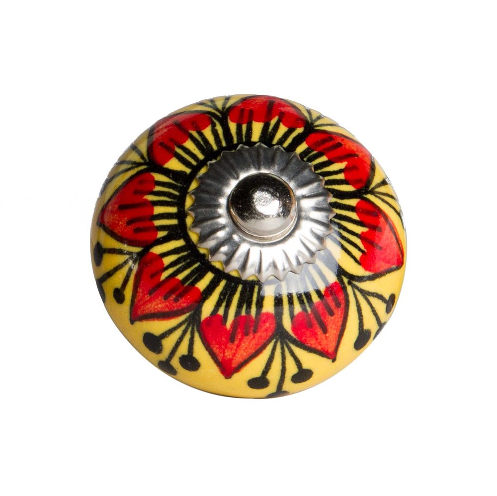 Set of Twelve Yellow And Black Floral Ceramic Drawer Pull Knobs HomeRoots