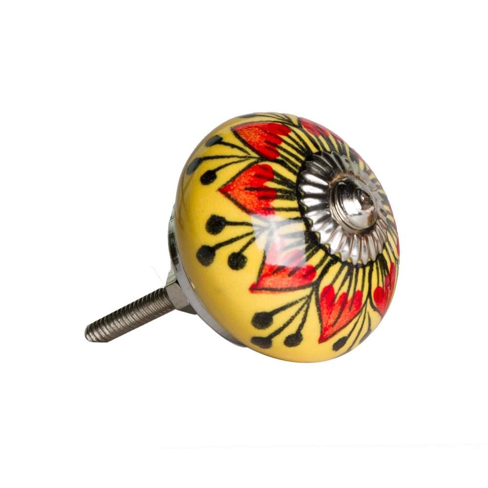 Set of Twelve Yellow And Black Floral Ceramic Drawer Pull Knobs HomeRoots