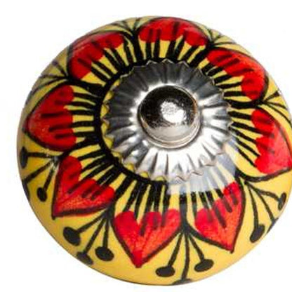 Set of Twelve Yellow And Black Floral Ceramic Drawer Pull Knobs HomeRoots