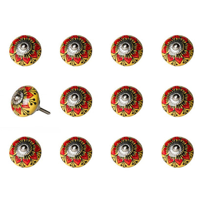 Set of Twelve Yellow And Black Floral Ceramic Drawer Pull Knobs HomeRoots