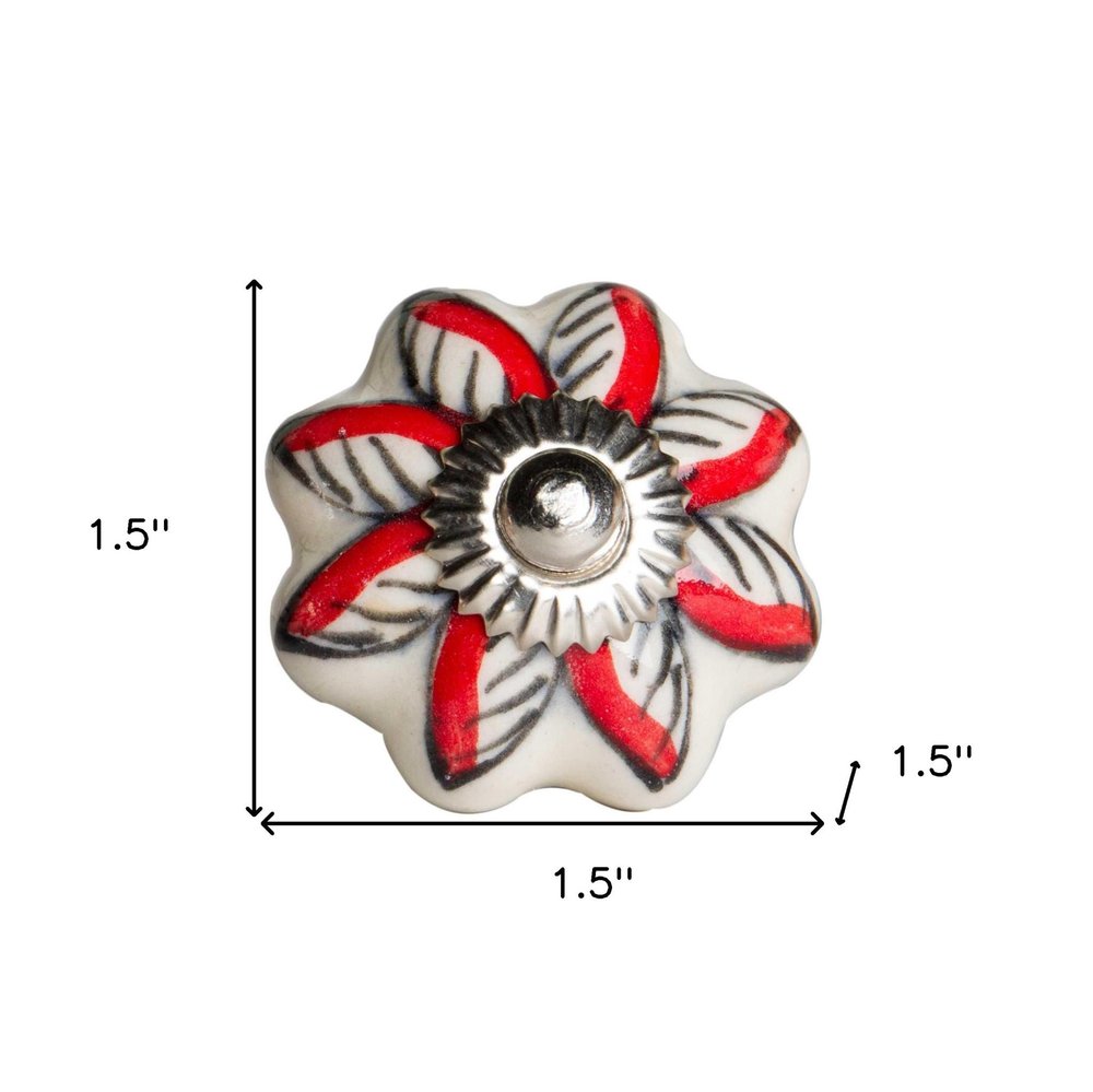 Set of Twelve Red And White Floral Ceramic Drawer Pull Knobs HomeRoots