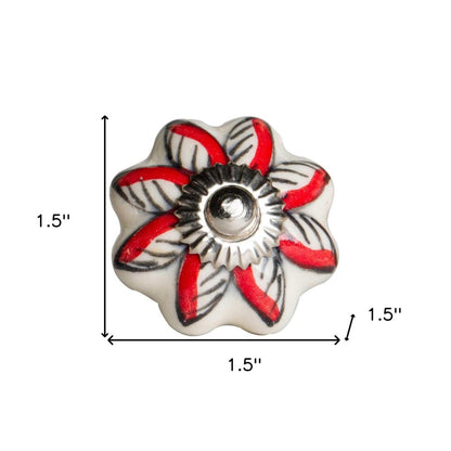Set of Twelve Red And White Floral Ceramic Drawer Pull Knobs HomeRoots