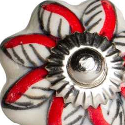 Set of Twelve Red And White Floral Ceramic Drawer Pull Knobs HomeRoots