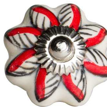Set of Twelve Red And White Floral Ceramic Drawer Pull Knobs HomeRoots