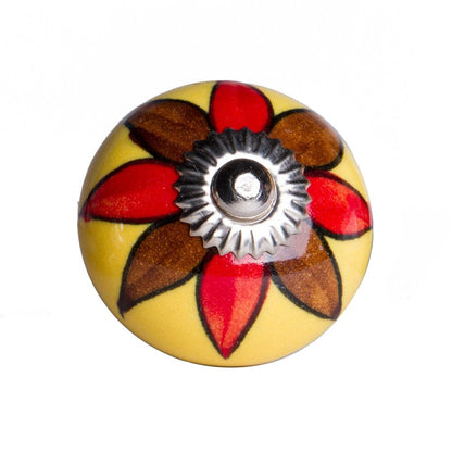 Set of Twelve Red And Yellow Floral Ceramic Drawer Pull Knobs HomeRoots